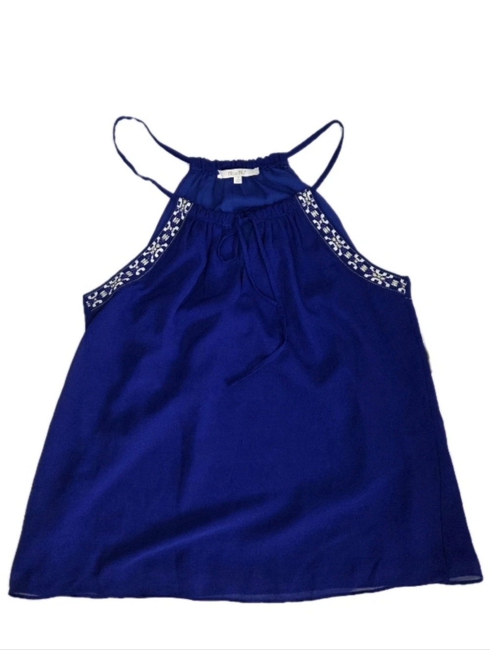 Miss Me NWT Tribal Embroidered Trim Tank Womens Size S Blue Halter Cami Y2K